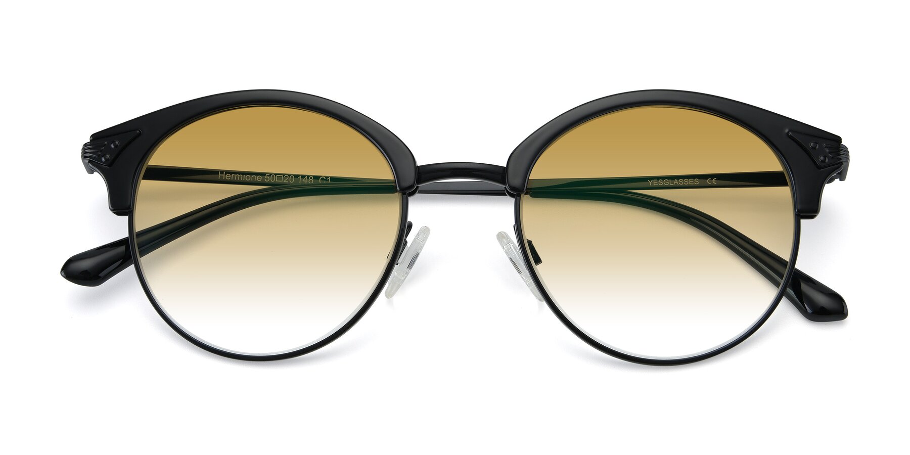 Folded Front of Hermione in Black with Champagne Gradient Lenses