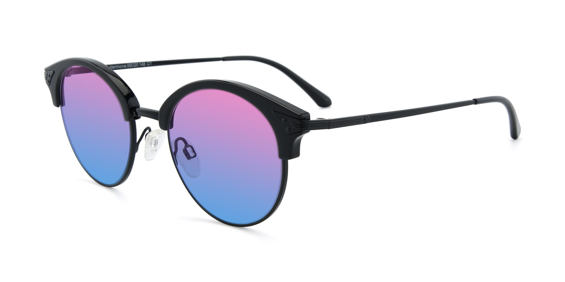Angle of Hermione in Black with Pink / Blue Gradient Lenses