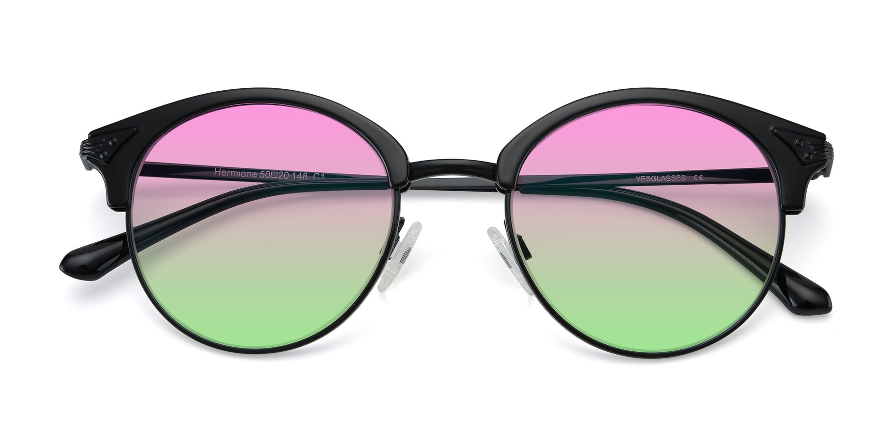Folded Front of Hermione in Black with Pink / Green Gradient Lenses
