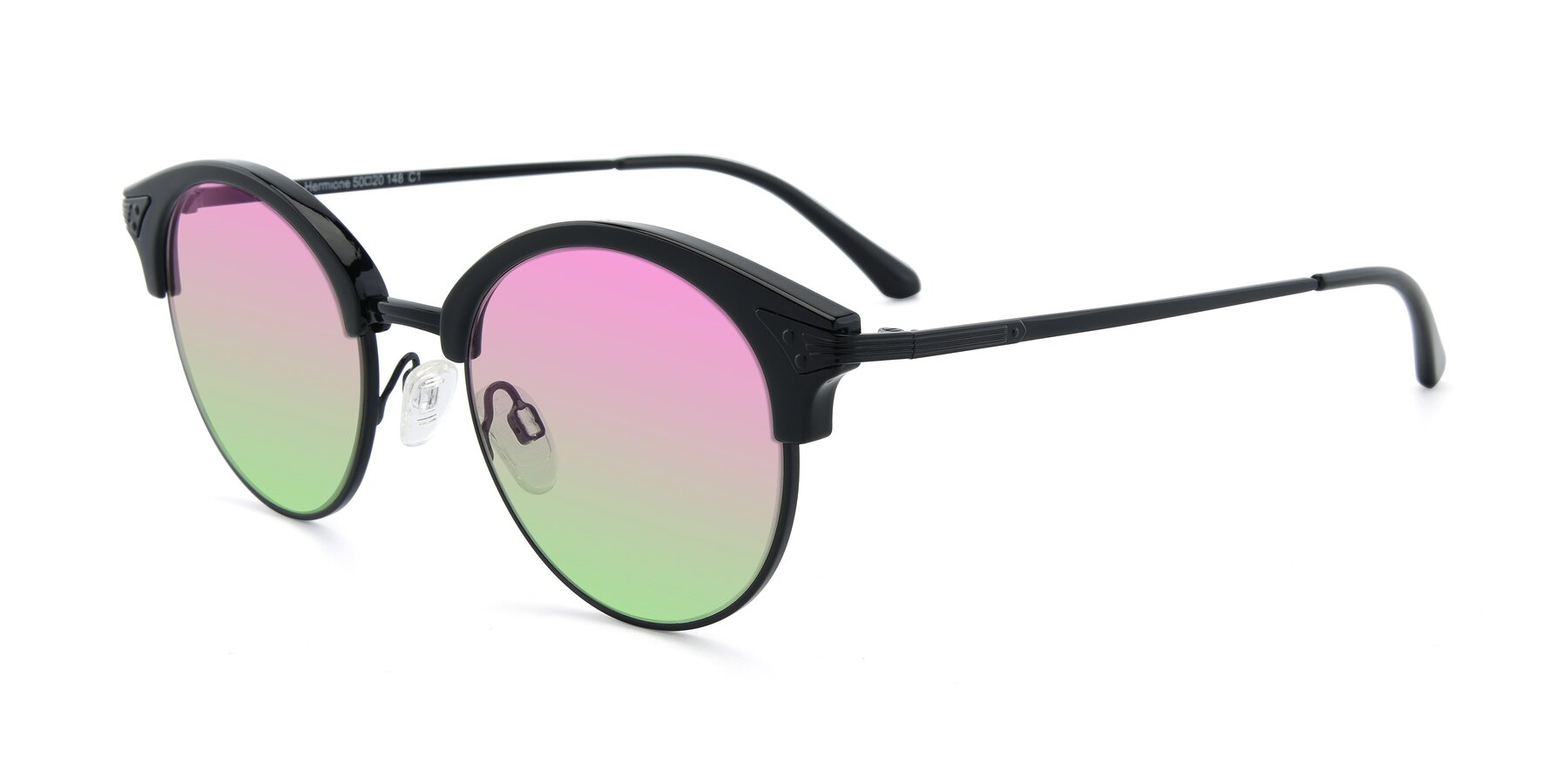 Angle of Hermione in Black with Pink / Green Gradient Lenses
