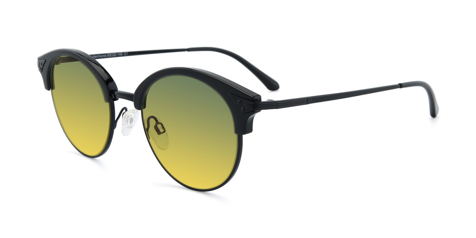 Angle of Hermione in Black with Green / Yellow Gradient Lenses