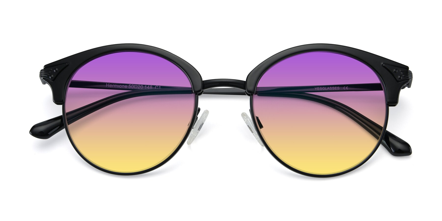 Folded Front of Hermione in Black with Purple / Yellow Gradient Lenses