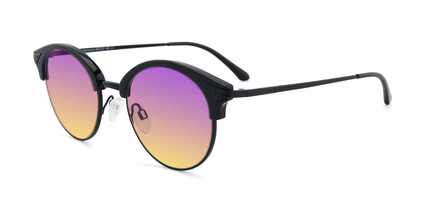 Angle of Hermione in Black with Purple / Yellow Gradient Lenses