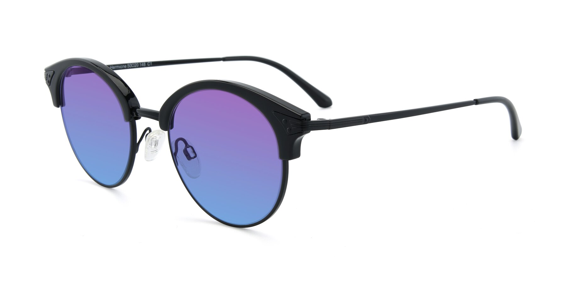 Angle of Hermione in Black with Purple / Blue Gradient Lenses