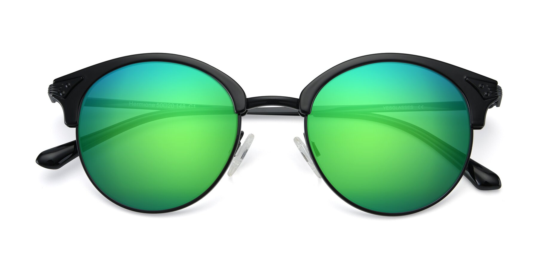 Folded Front of Hermione in Black with Green Mirrored Lenses