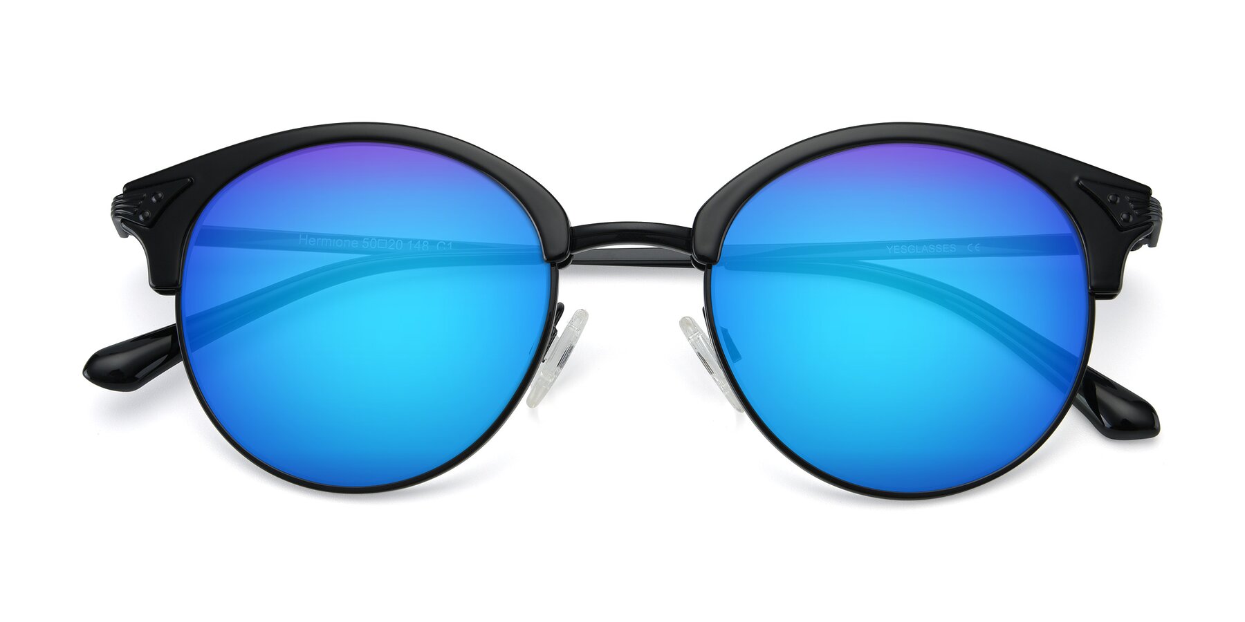 Folded Front of Hermione in Black with Blue Mirrored Lenses