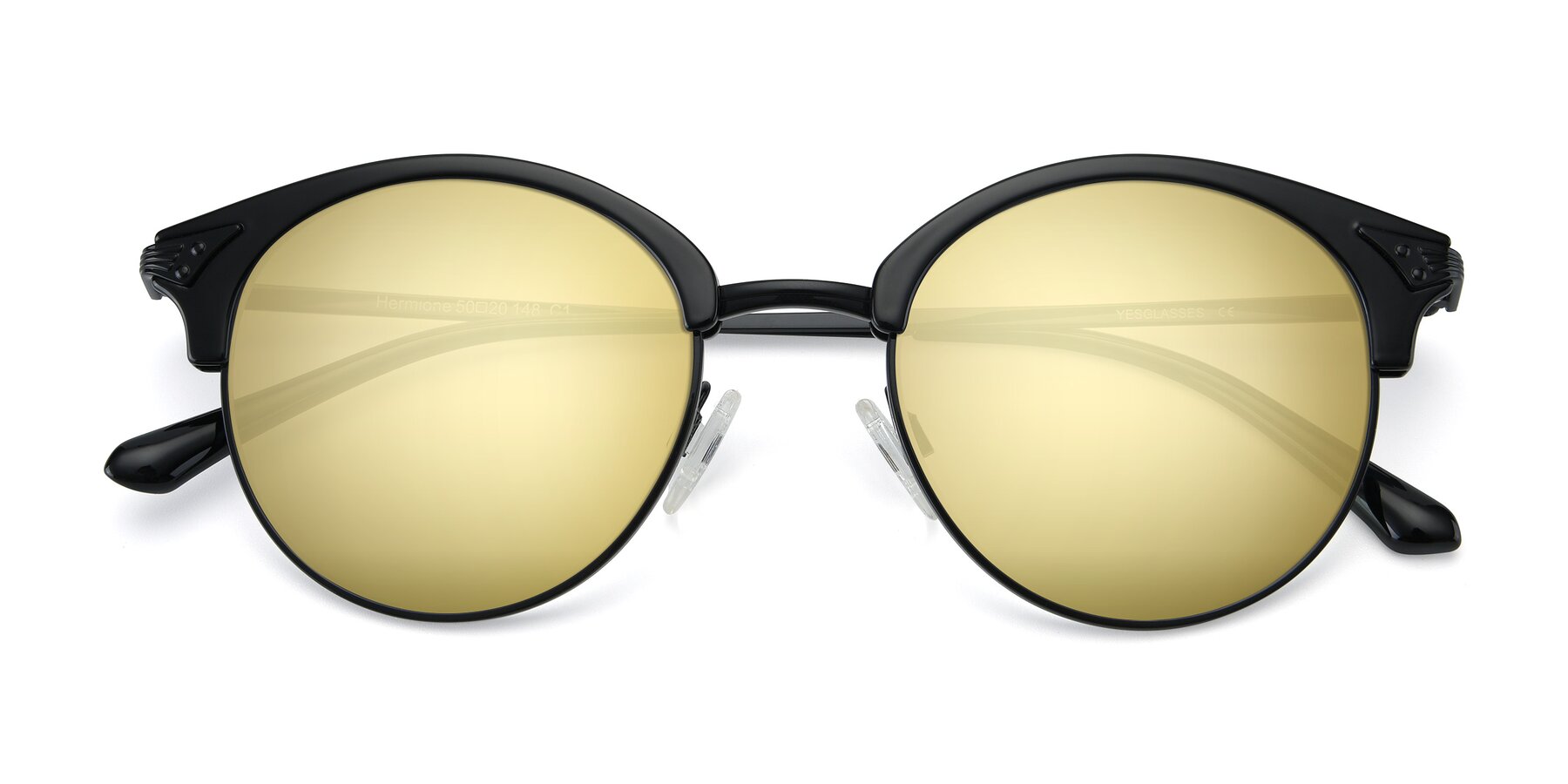 Folded Front of Hermione in Black with Gold Mirrored Lenses