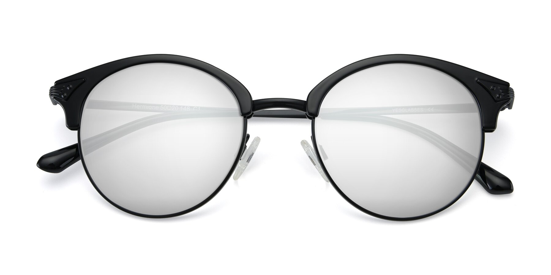 Folded Front of Hermione in Black with Silver Mirrored Lenses