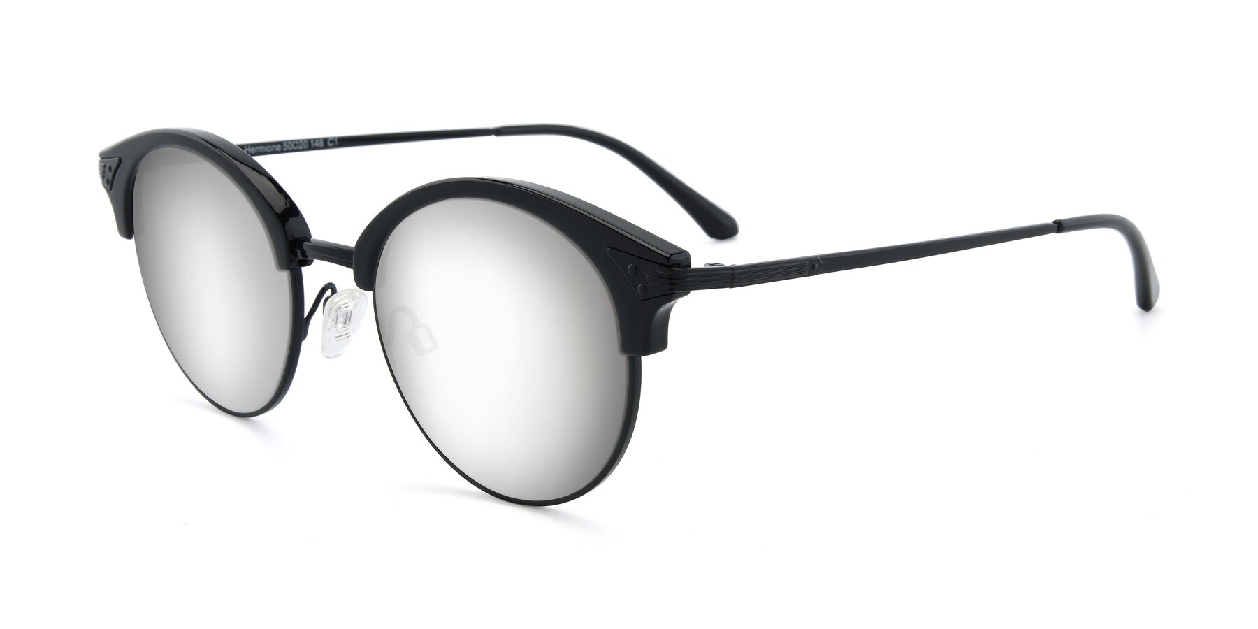 Angle of Hermione in Black with Silver Mirrored Lenses