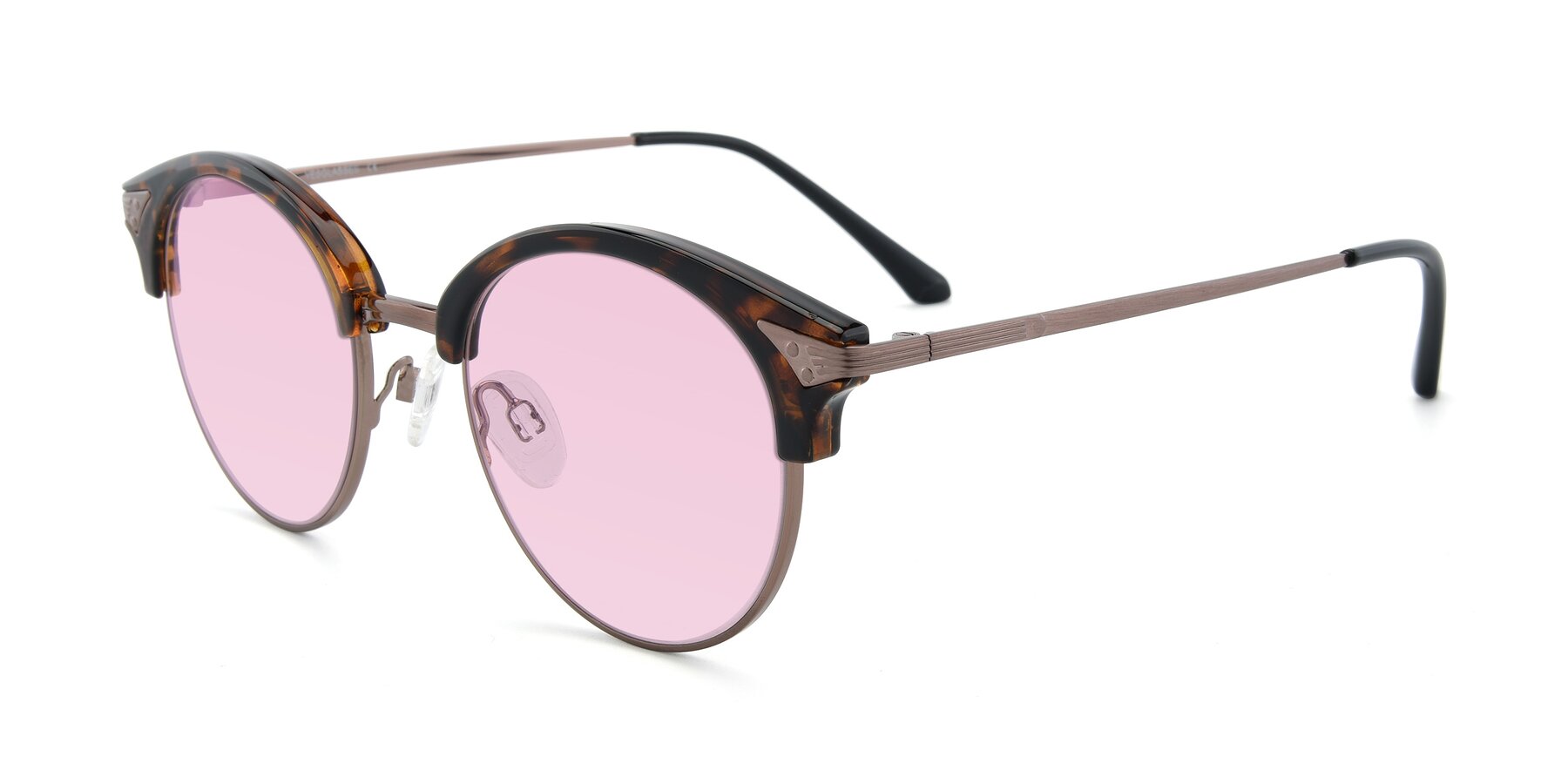 Angle of Hermione in Tortoise-Brown with Light Pink Tinted Lenses