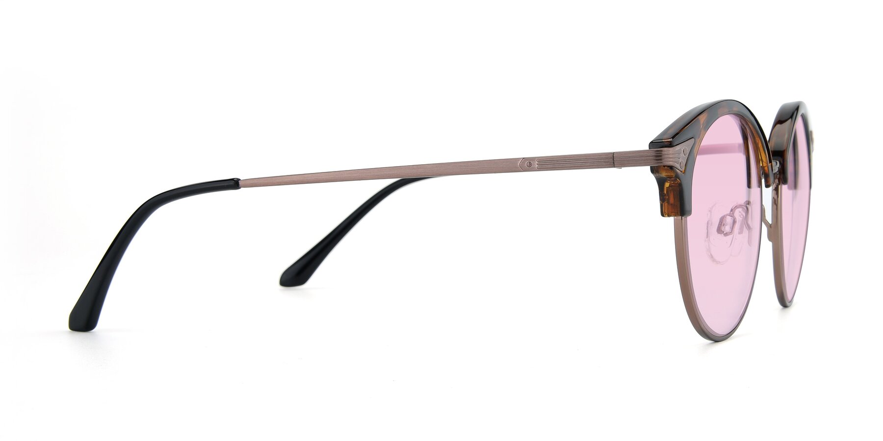 Side of Hermione in Tortoise-Brown with Light Pink Tinted Lenses