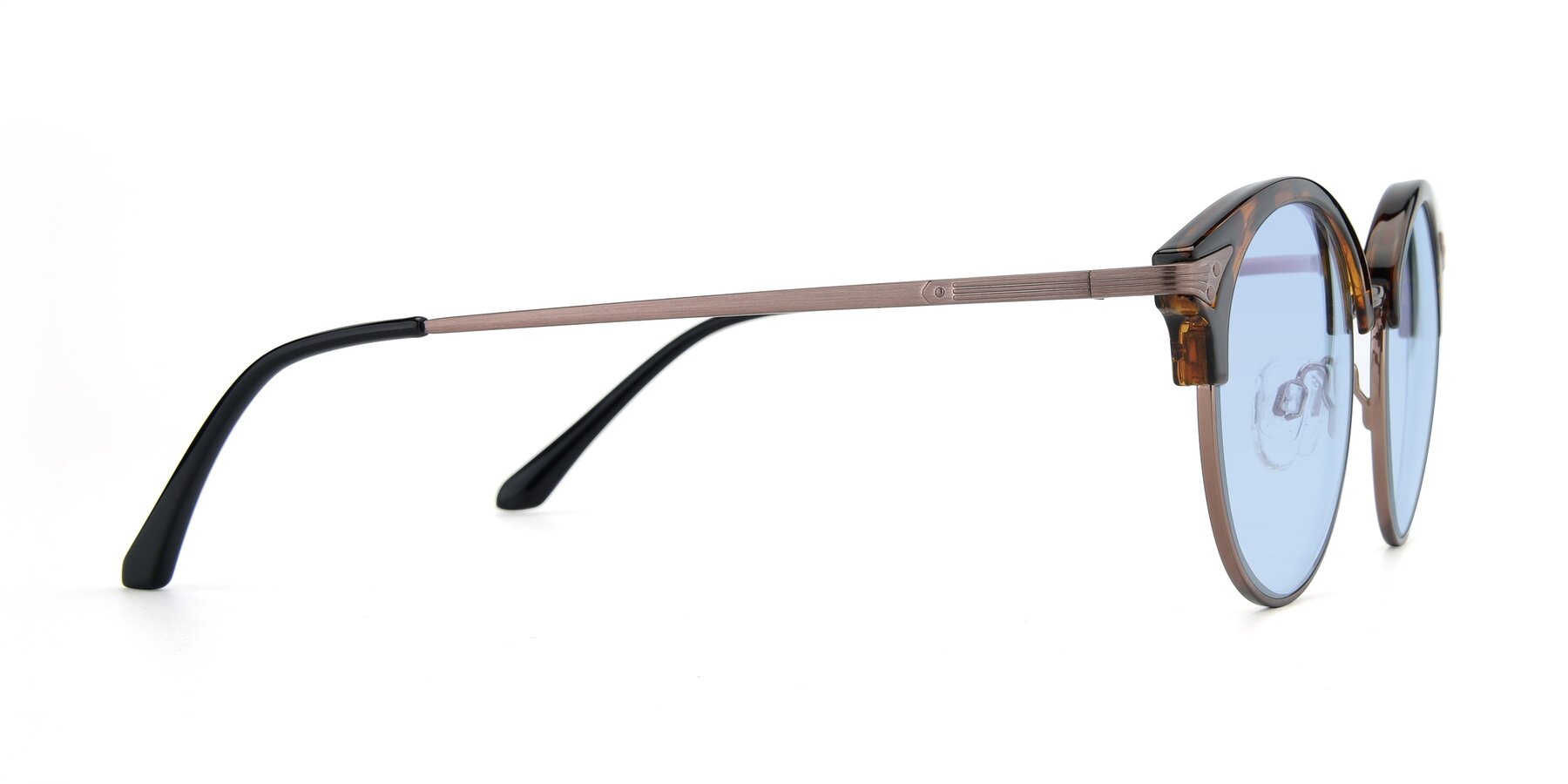 Side of Hermione in Tortoise-Brown with Light Blue Tinted Lenses