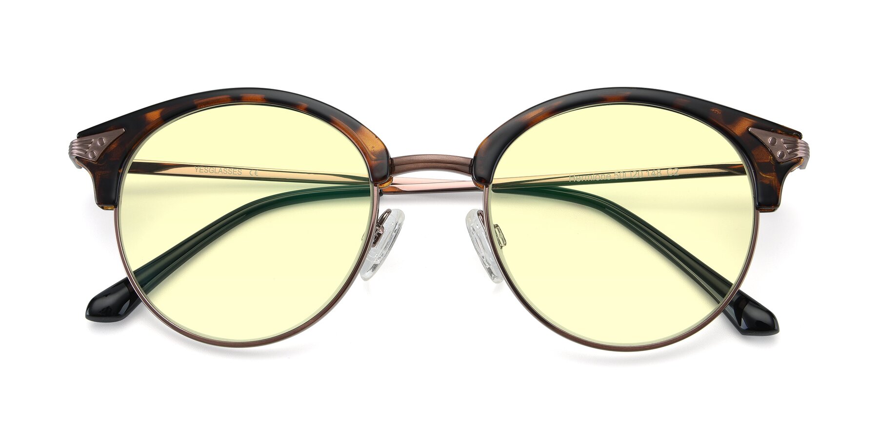 Folded Front of Hermione in Tortoise-Brown with Light Yellow Tinted Lenses