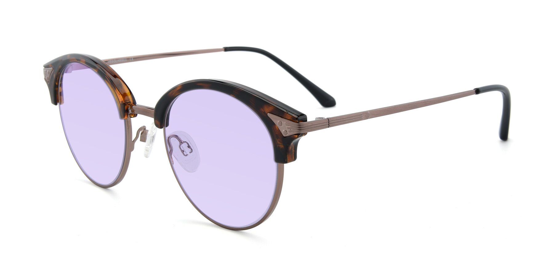 Angle of Hermione in Tortoise-Brown with Light Purple Tinted Lenses