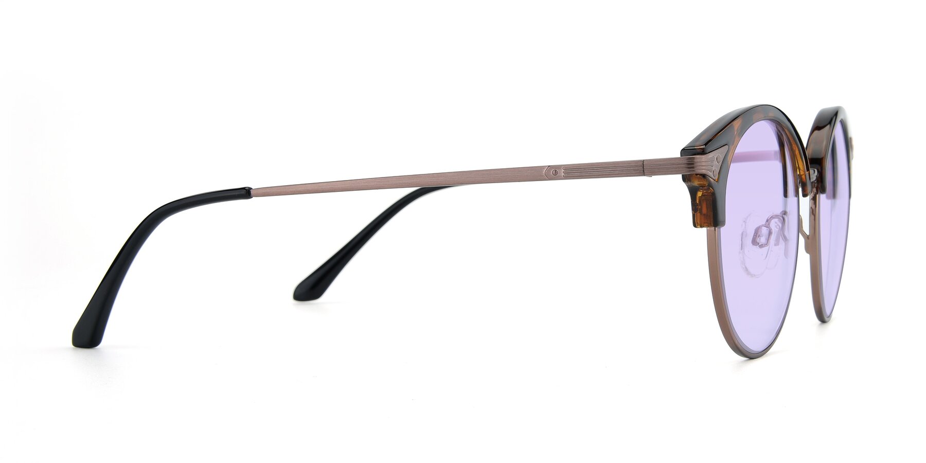 Side of Hermione in Tortoise-Brown with Light Purple Tinted Lenses