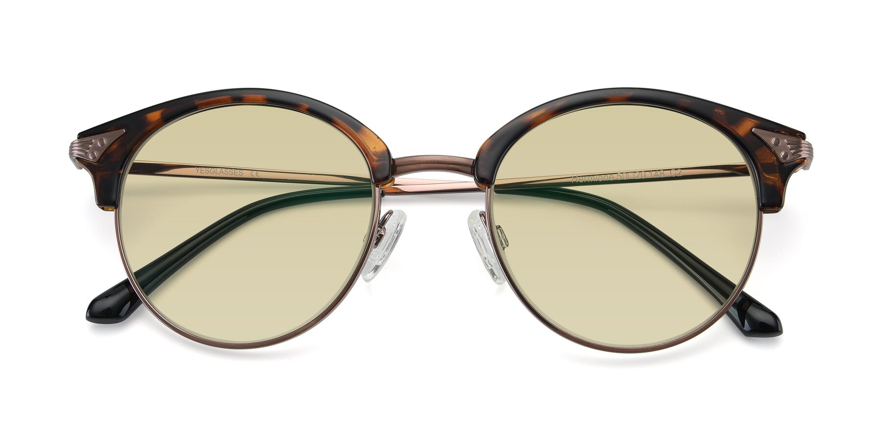 Folded Front of Hermione in Tortoise-Brown with Light Champagne Tinted Lenses