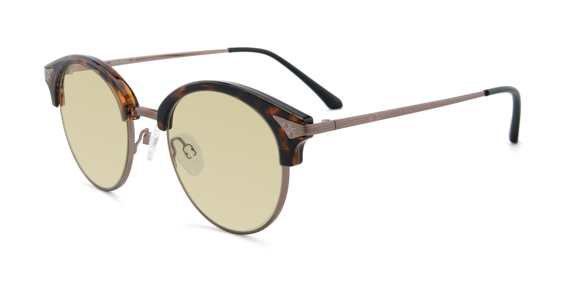 Angle of Hermione in Tortoise-Brown with Light Champagne Tinted Lenses