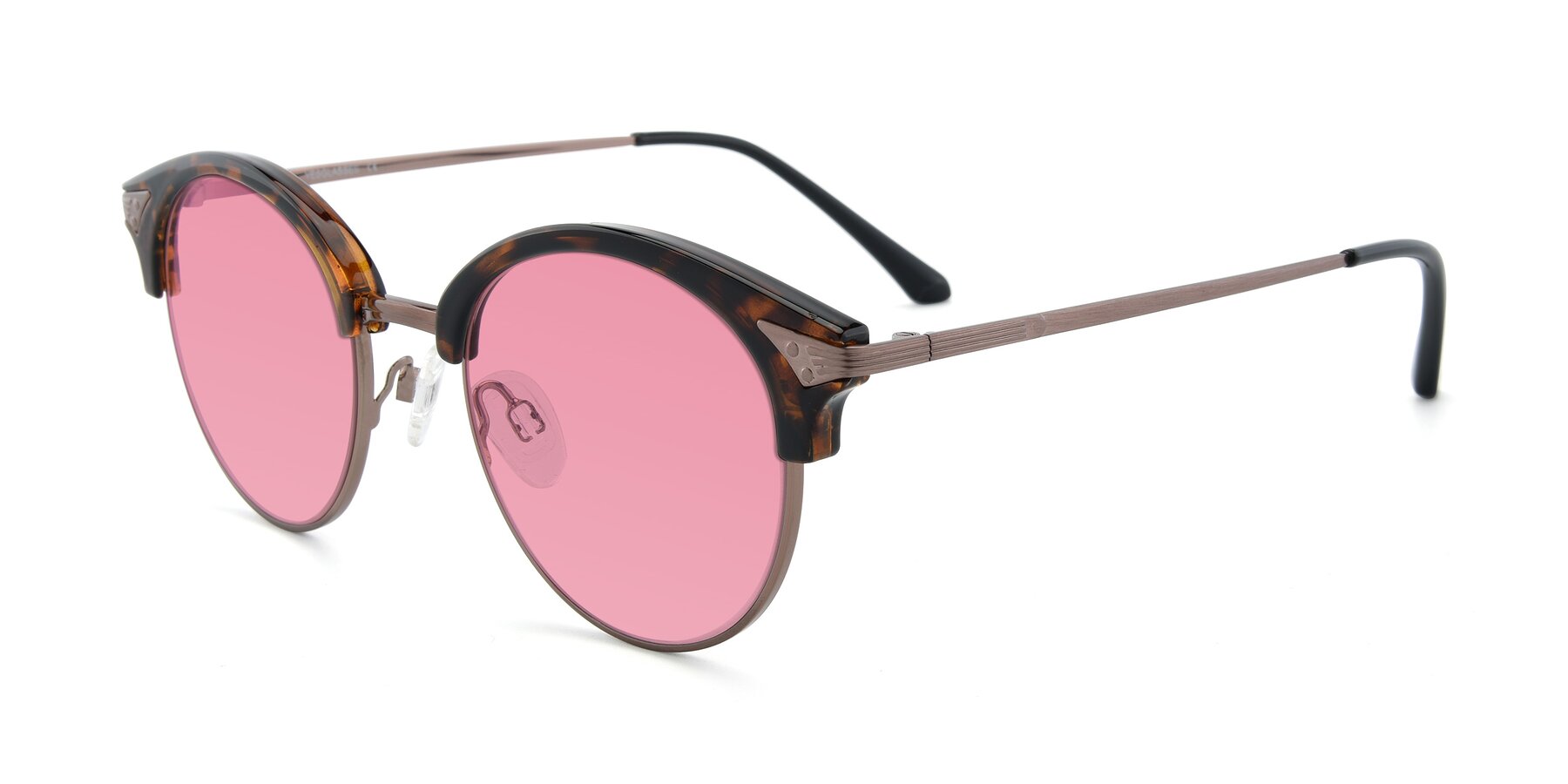 Angle of Hermione in Tortoise-Brown with Pink Tinted Lenses