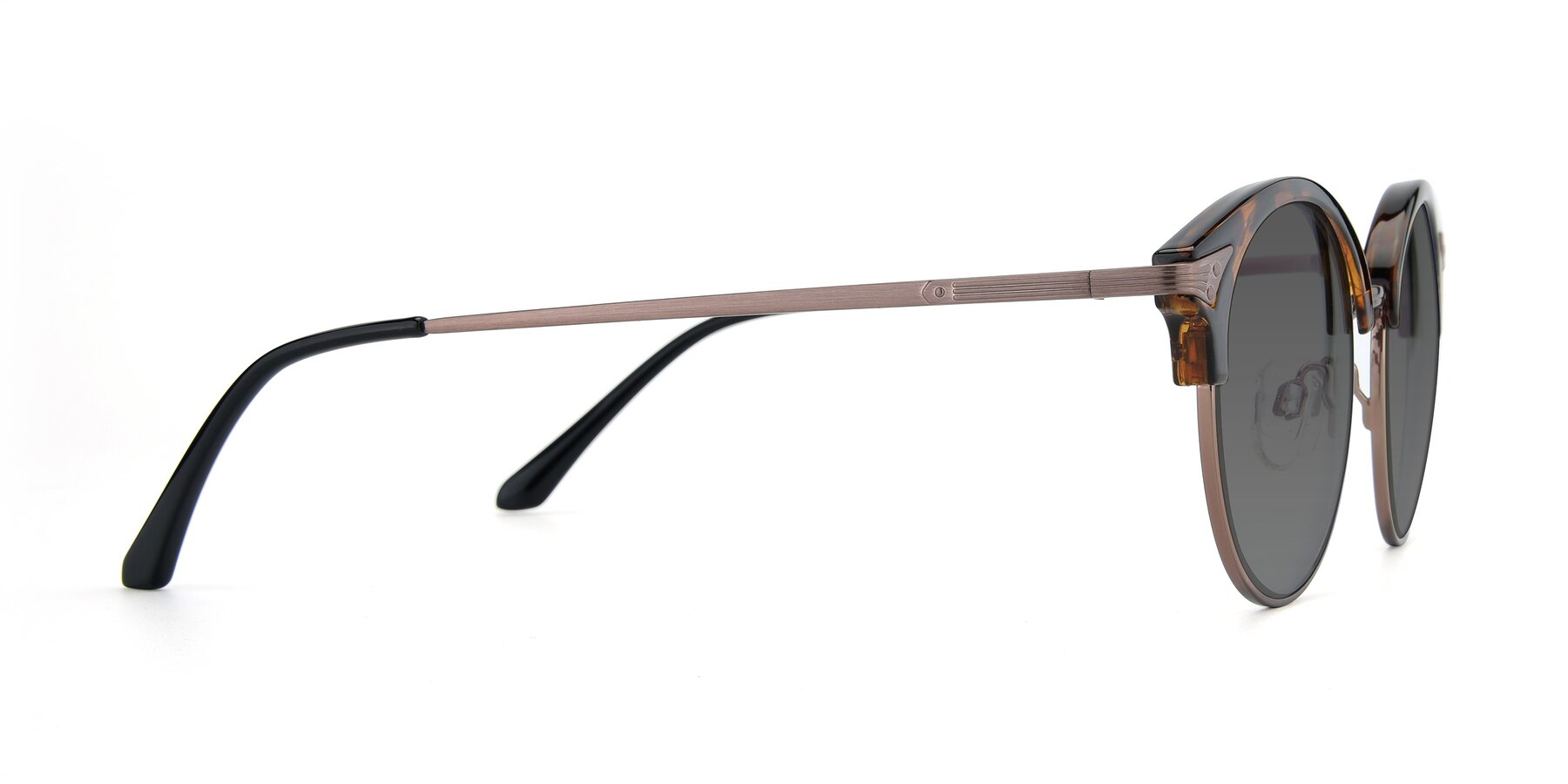 Side of Hermione in Tortoise-Brown with Medium Gray Tinted Lenses