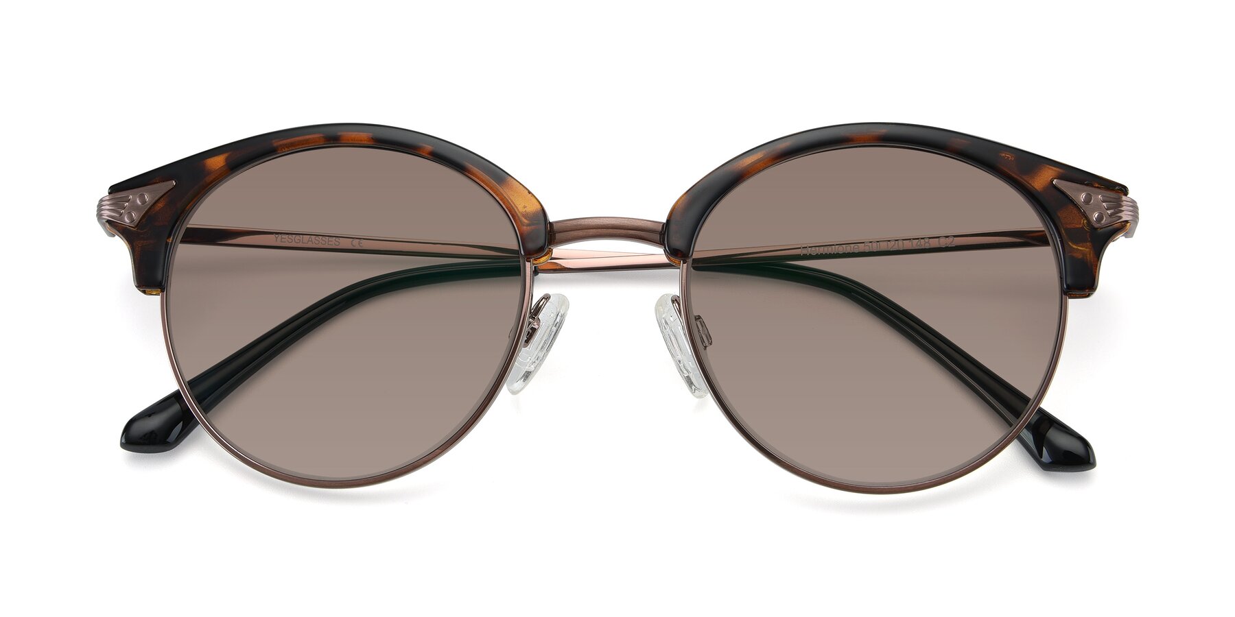 Folded Front of Hermione in Tortoise-Brown with Medium Brown Tinted Lenses