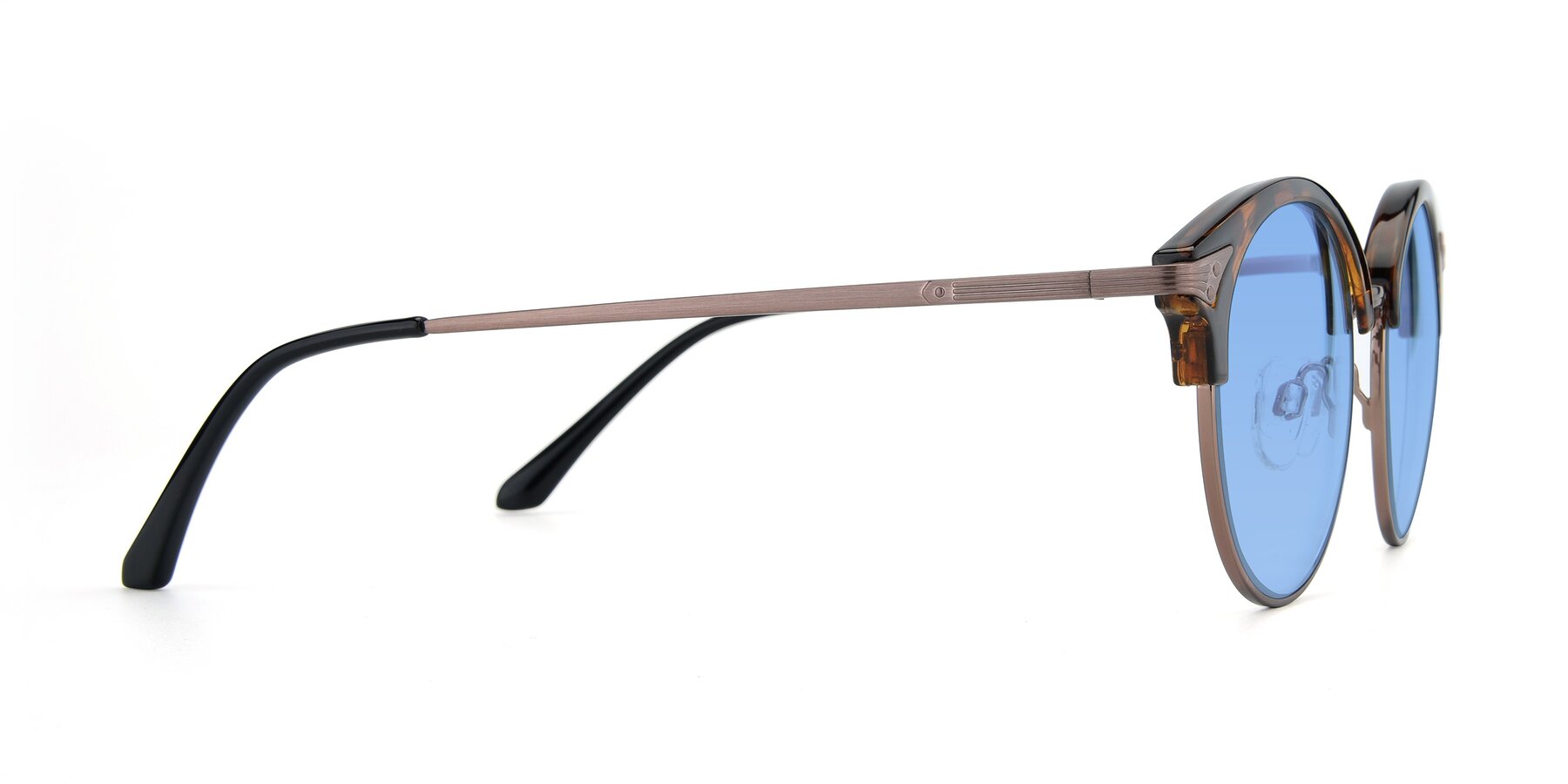 Side of Hermione in Tortoise-Brown with Medium Blue Tinted Lenses