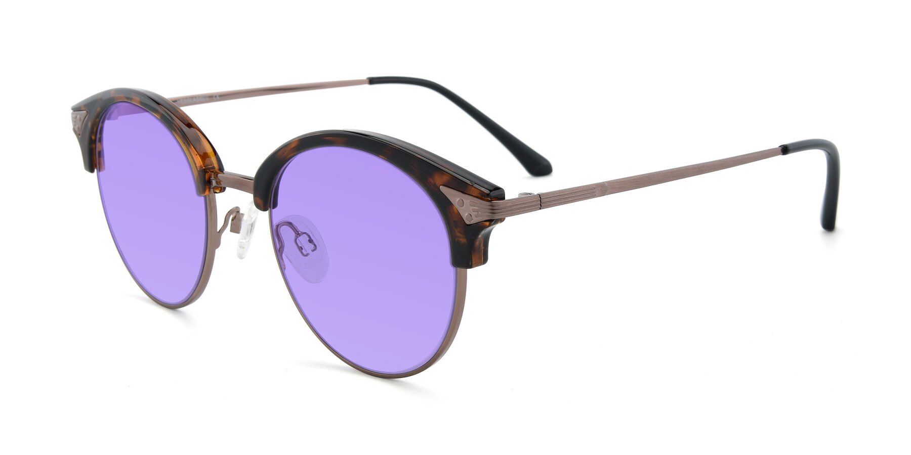 Angle of Hermione in Tortoise-Brown with Medium Purple Tinted Lenses