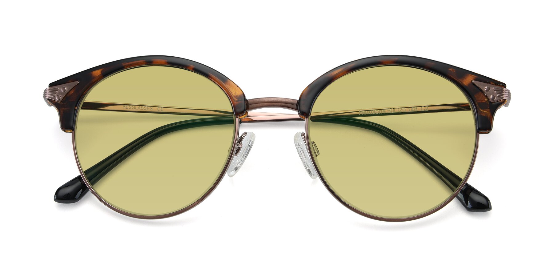 Folded Front of Hermione in Tortoise-Brown with Medium Champagne Tinted Lenses