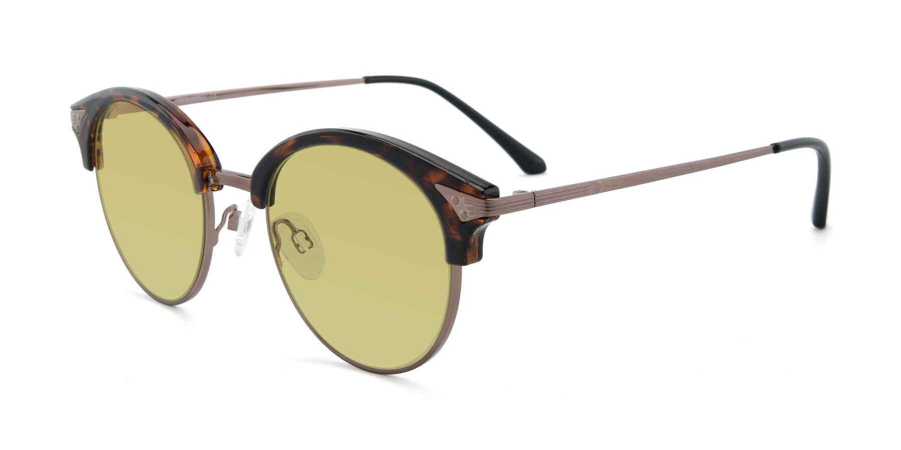 Angle of Hermione in Tortoise-Brown with Medium Champagne Tinted Lenses