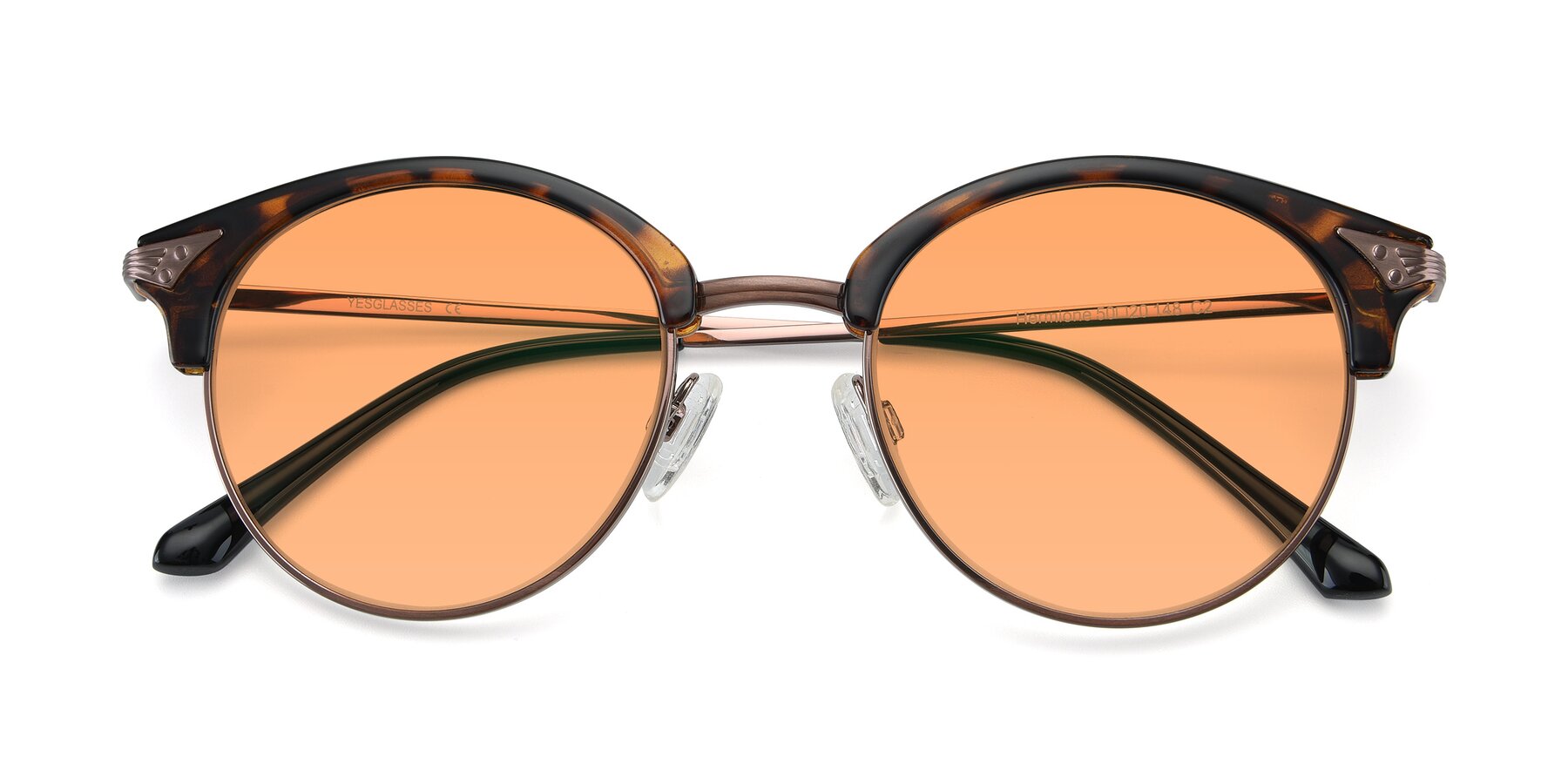 Folded Front of Hermione in Tortoise-Brown with Medium Orange Tinted Lenses