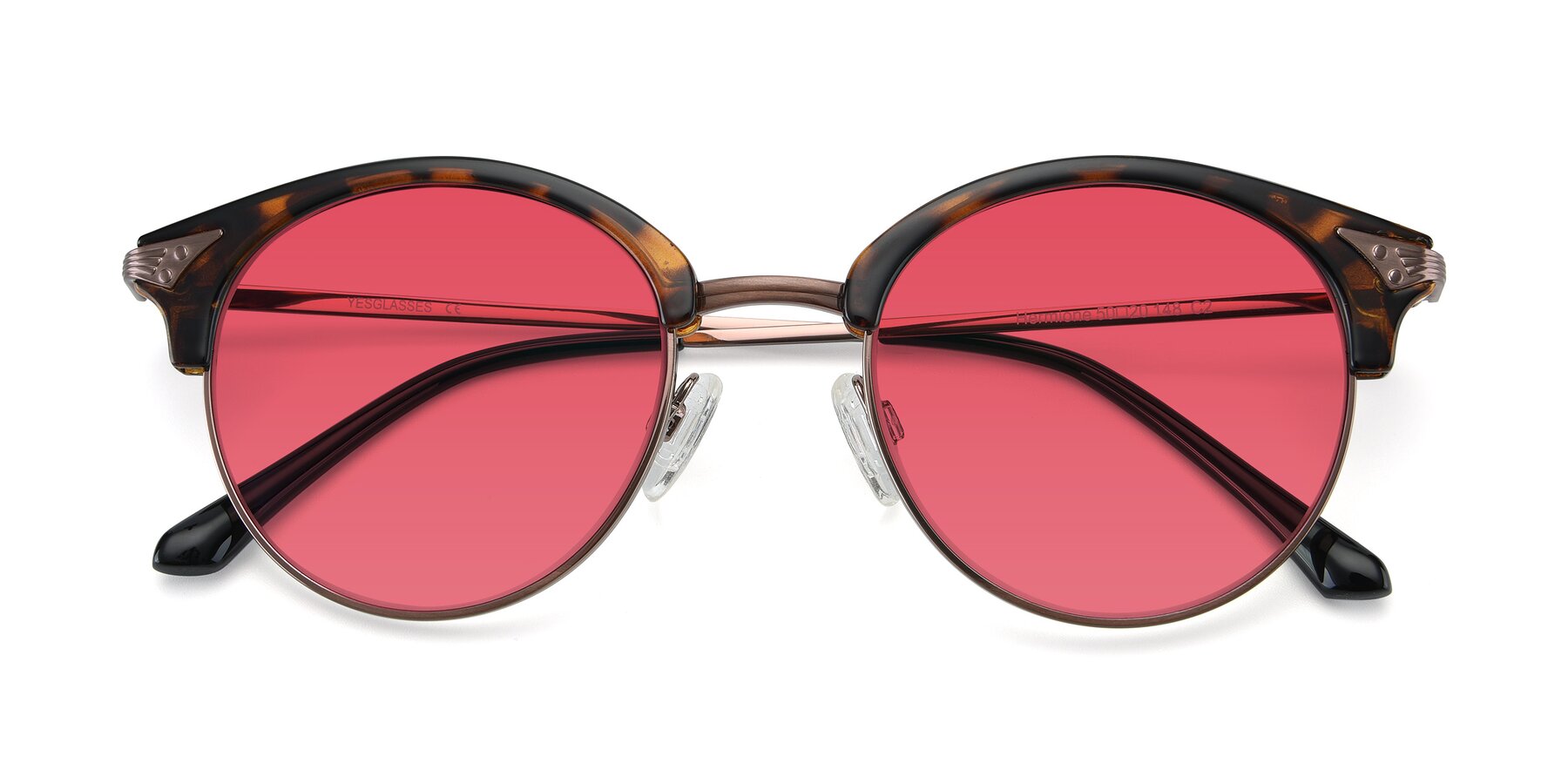 Folded Front of Hermione in Tortoise-Brown with Red Tinted Lenses
