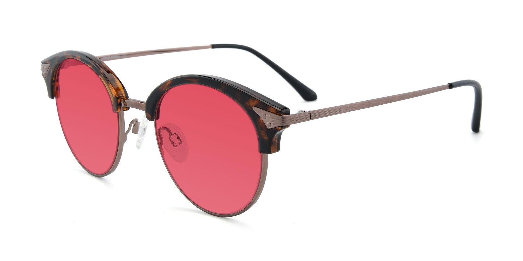 Angle of Hermione in Tortoise-Brown with Red Tinted Lenses