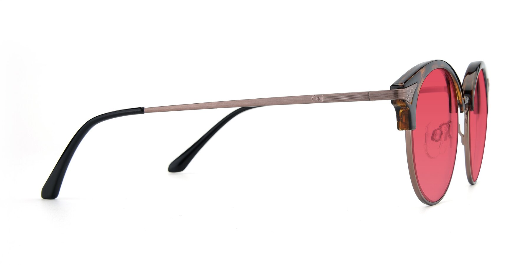Side of Hermione in Tortoise-Brown with Red Tinted Lenses