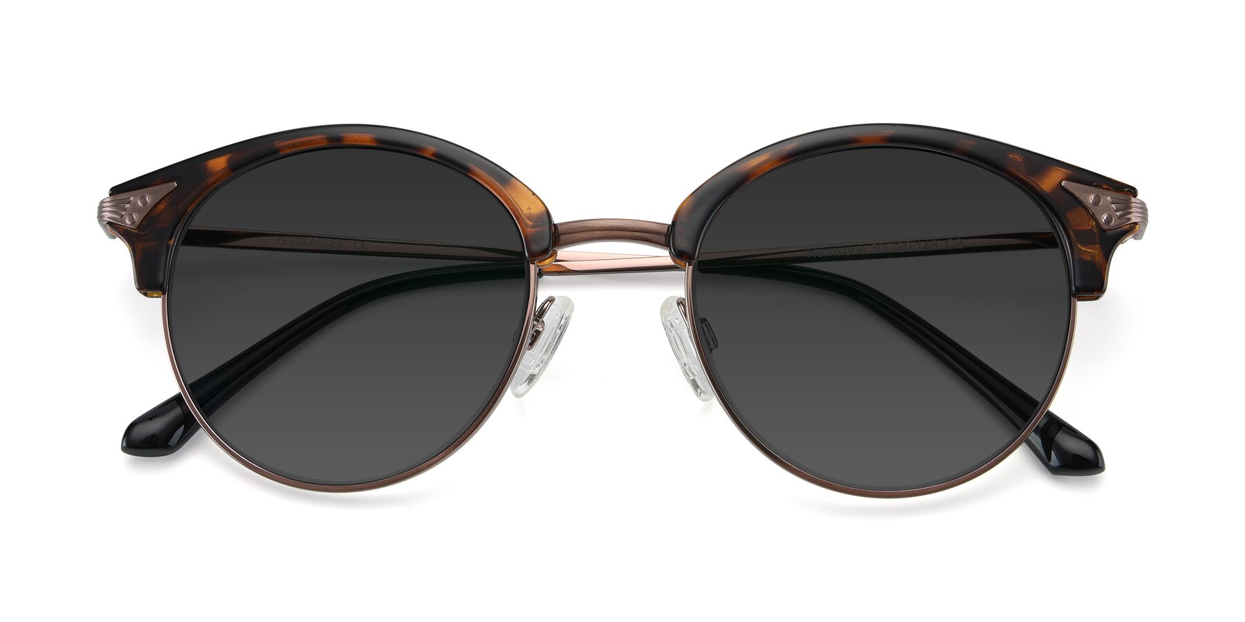 Folded Front of Hermione in Tortoise-Brown with Gray Tinted Lenses