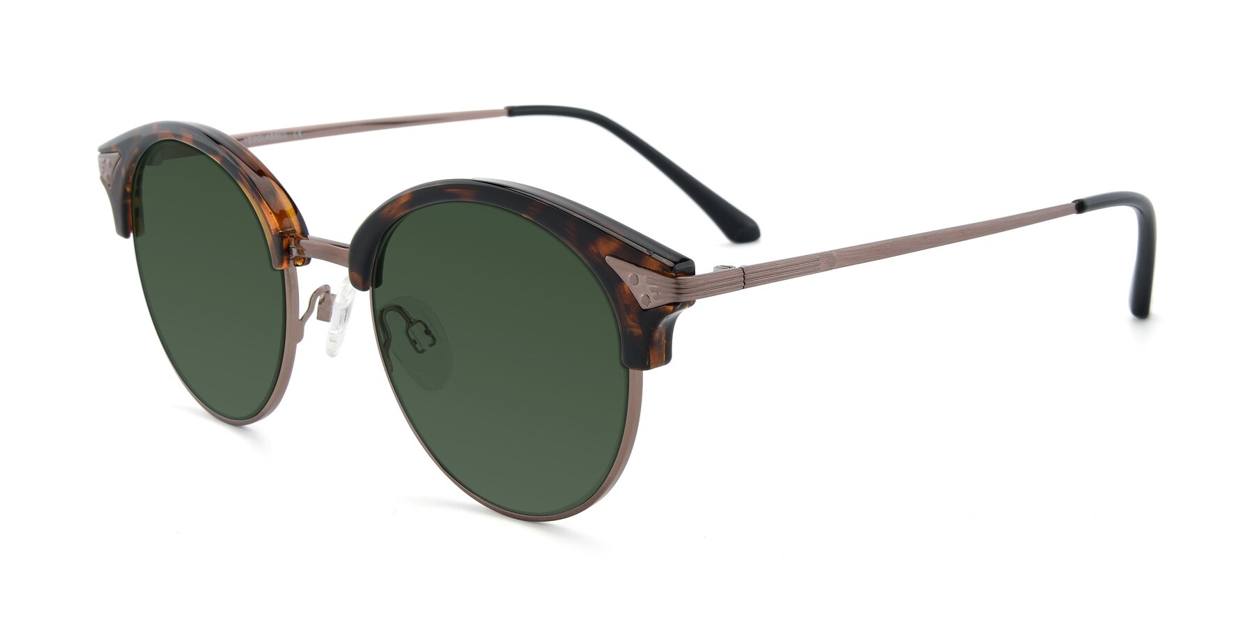 Angle of Hermione in Tortoise-Brown with Green Tinted Lenses