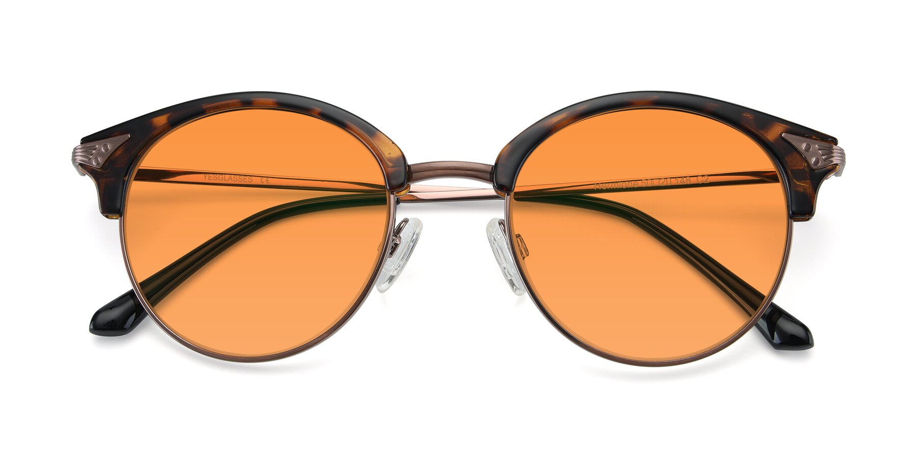 Folded Front of Hermione in Tortoise-Brown with Orange Tinted Lenses