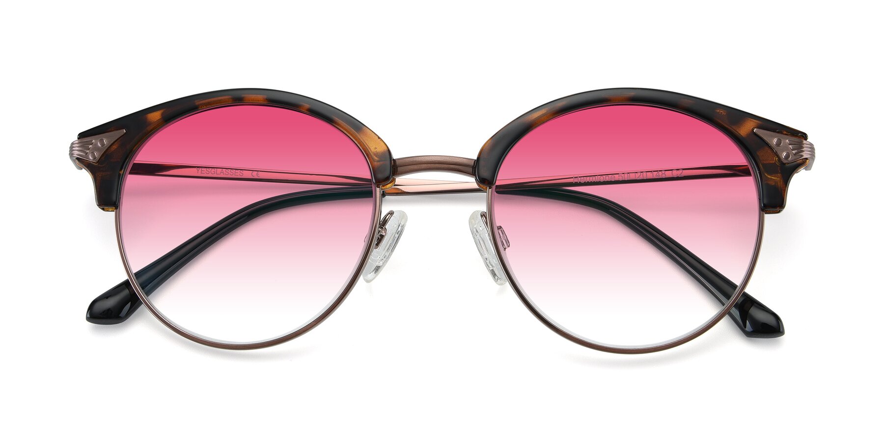 Folded Front of Hermione in Tortoise-Brown with Pink Gradient Lenses