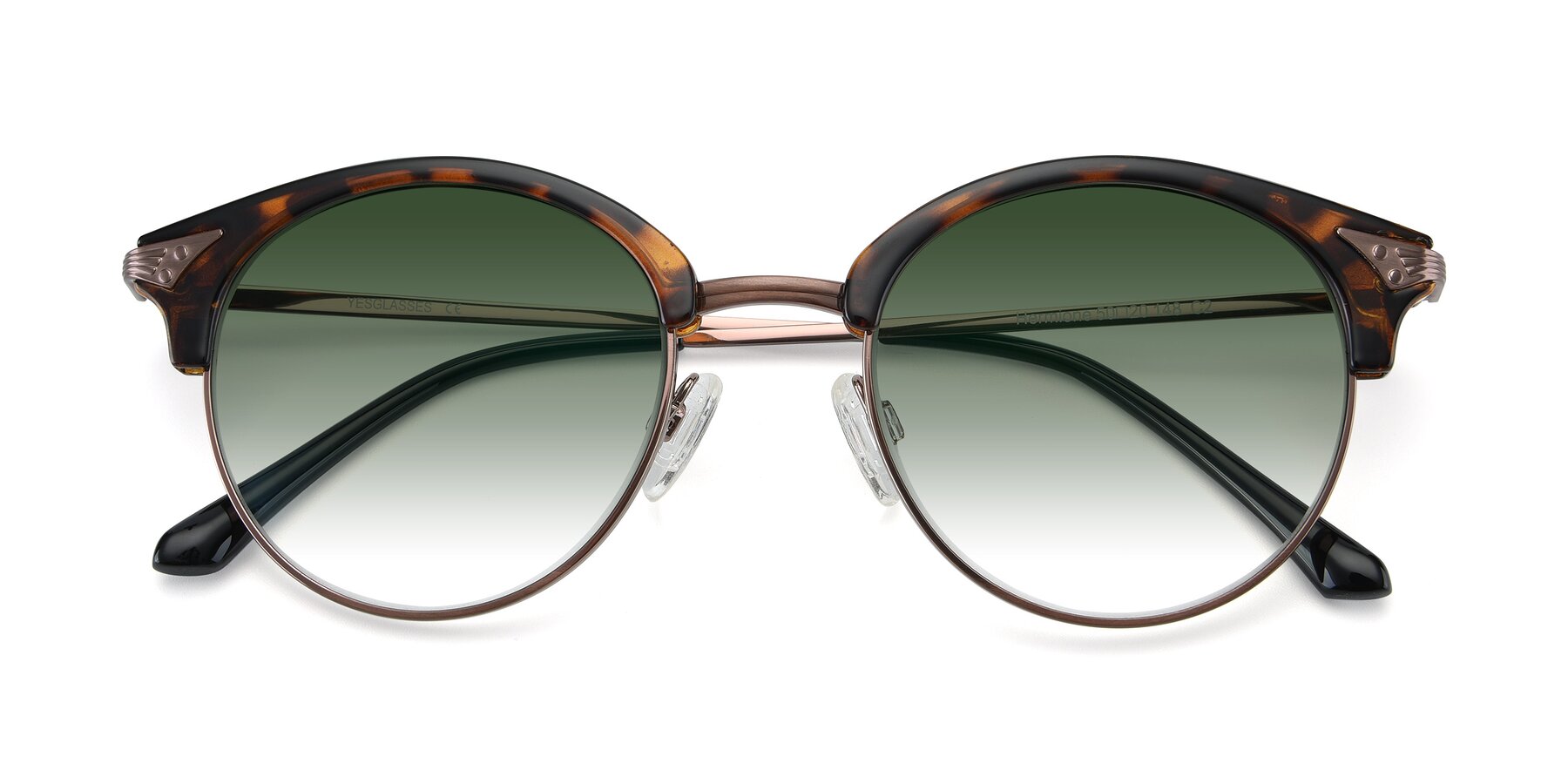 Folded Front of Hermione in Tortoise-Brown with Green Gradient Lenses