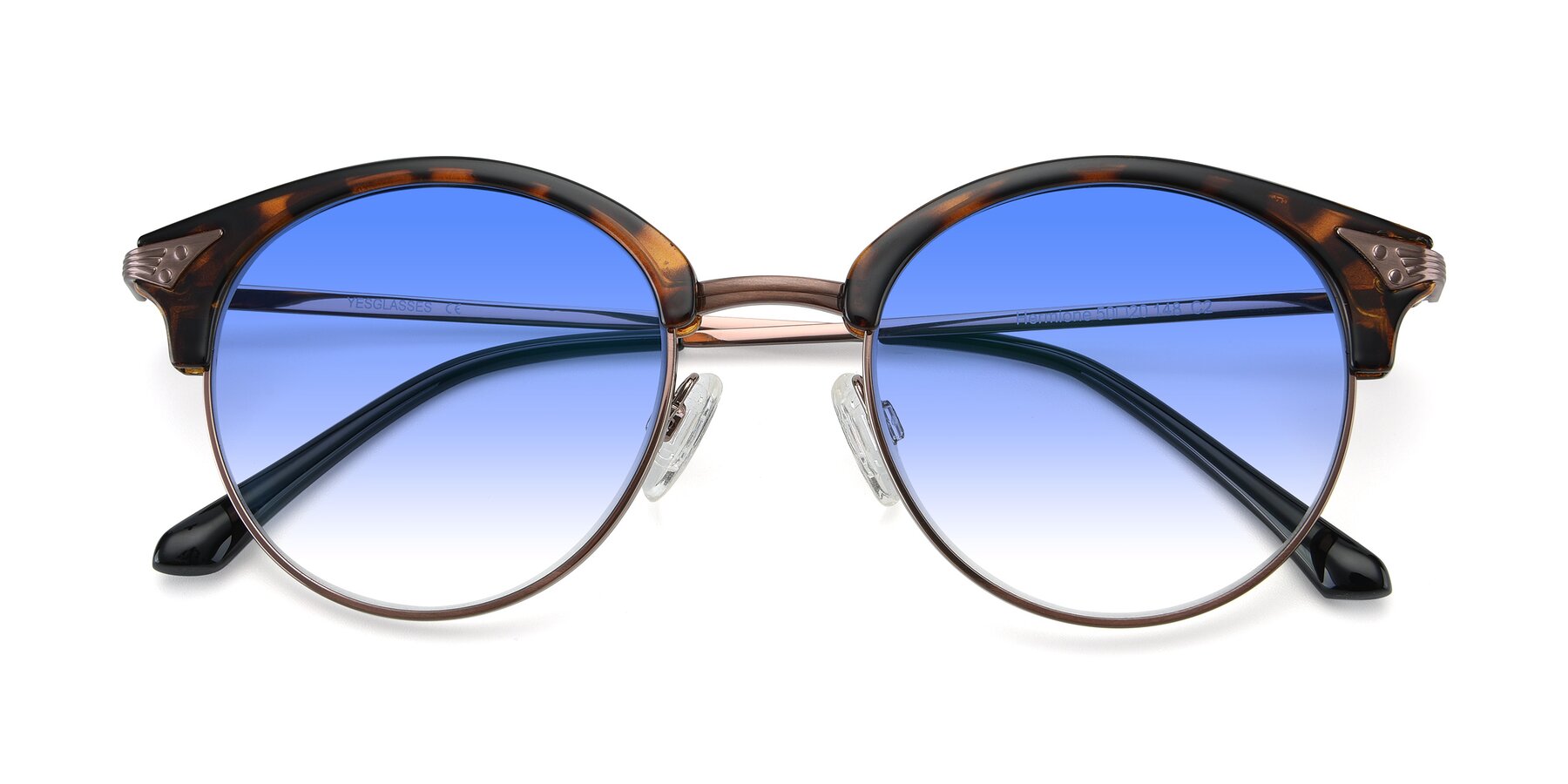 Folded Front of Hermione in Tortoise-Brown with Blue Gradient Lenses