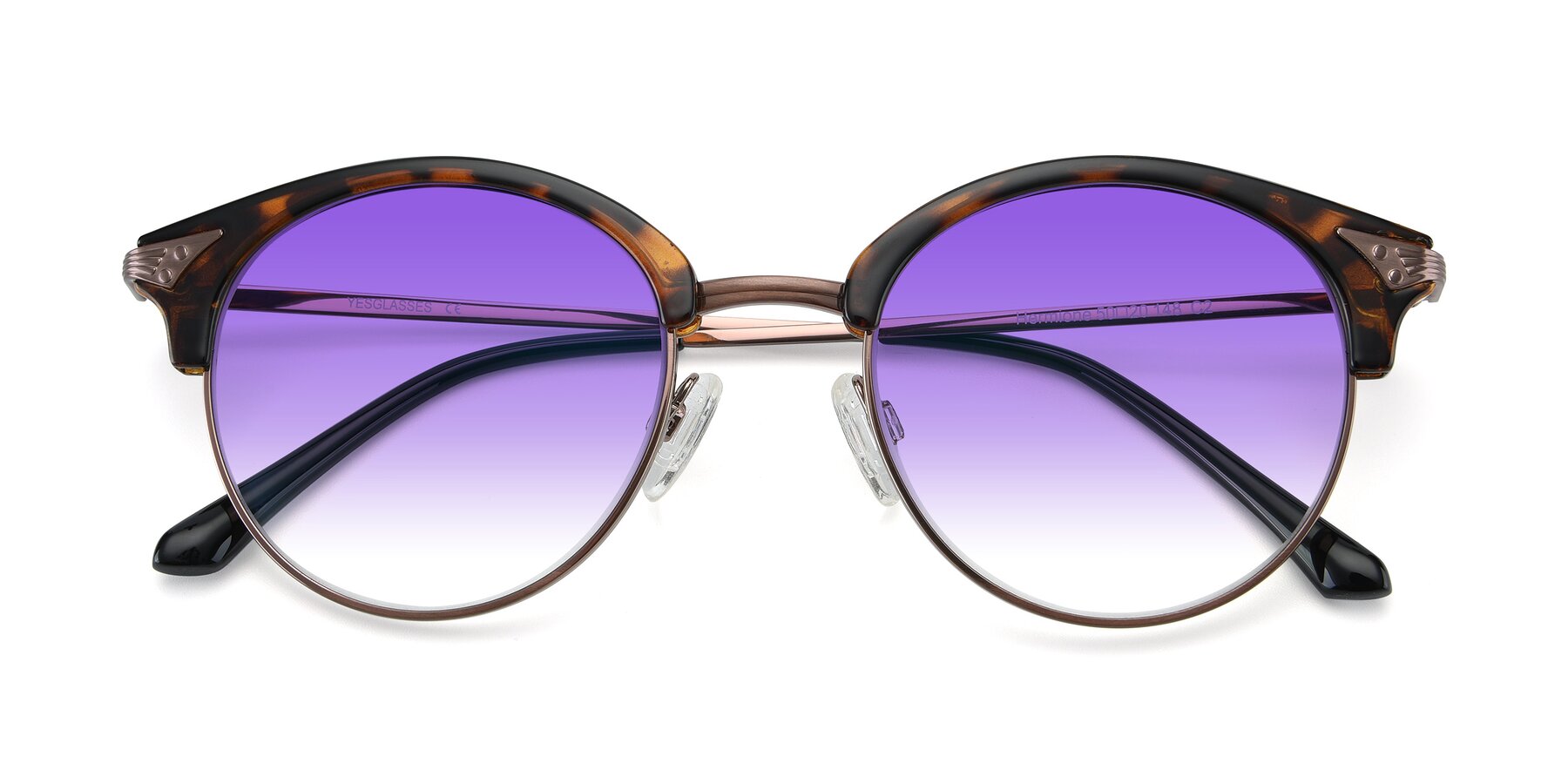 Folded Front of Hermione in Tortoise-Brown with Purple Gradient Lenses