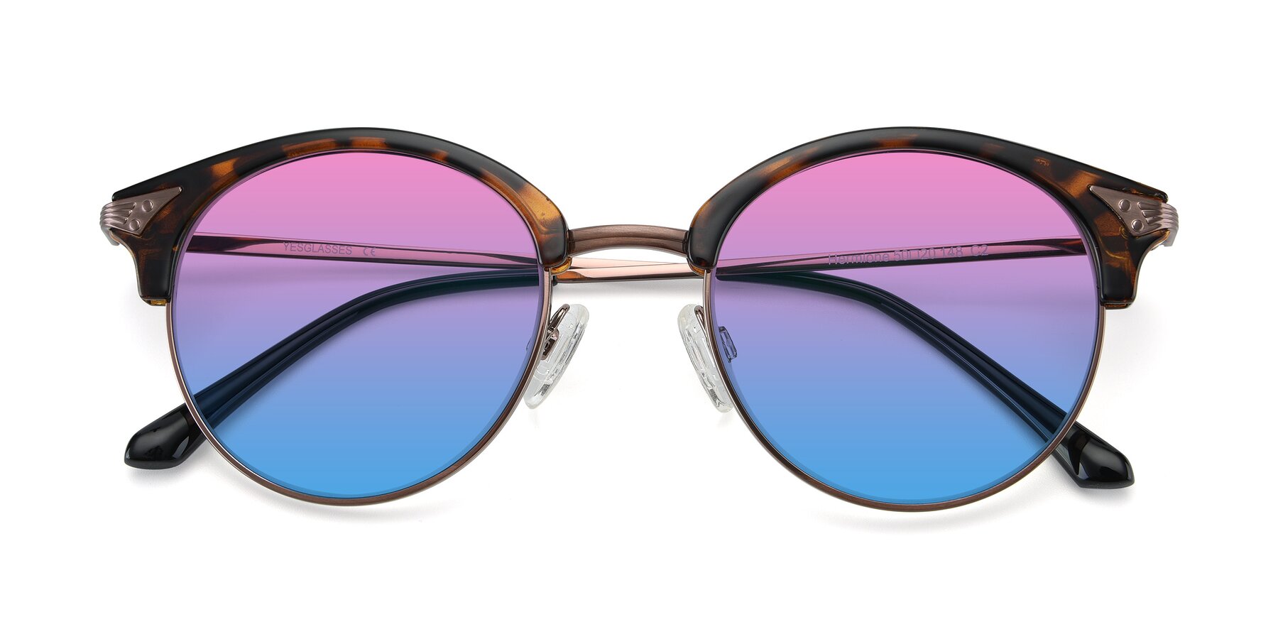 Folded Front of Hermione in Tortoise-Brown with Pink / Blue Gradient Lenses