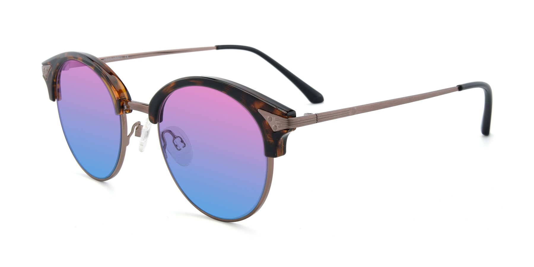 Angle of Hermione in Tortoise-Brown with Pink / Blue Gradient Lenses