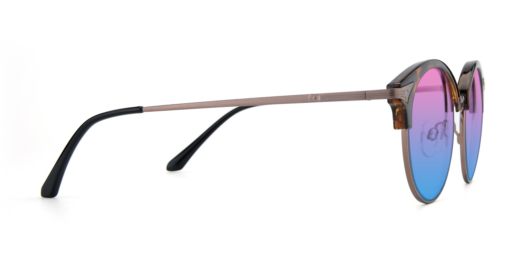 Side of Hermione in Tortoise-Brown with Pink / Blue Gradient Lenses