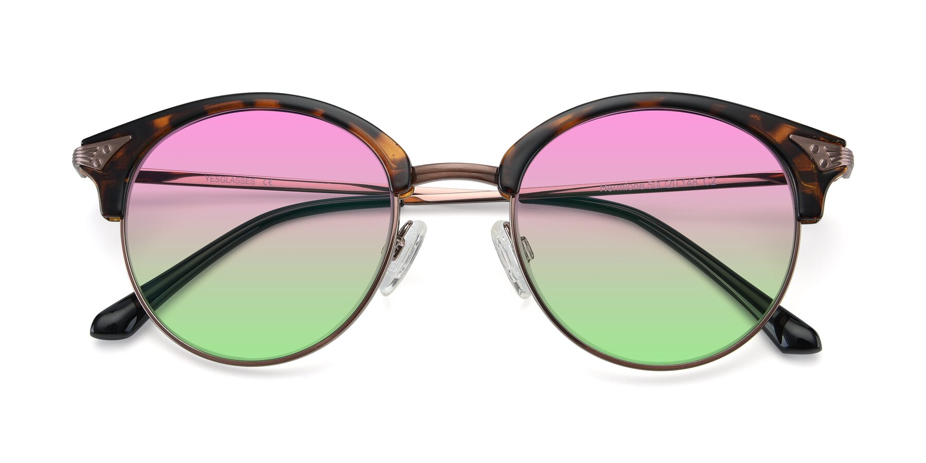 Folded Front of Hermione in Tortoise-Brown with Pink / Green Gradient Lenses