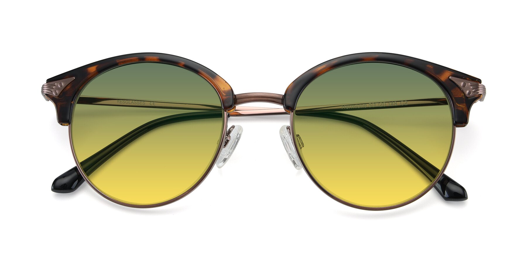 Folded Front of Hermione in Tortoise-Brown with Green / Yellow Gradient Lenses