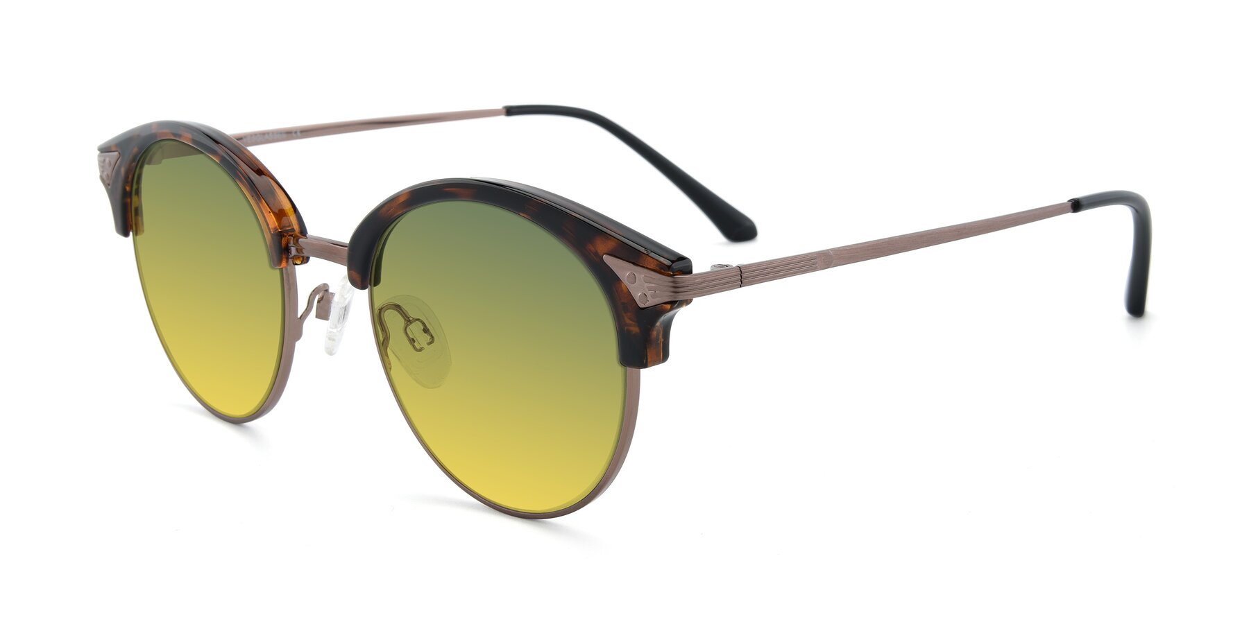 Angle of Hermione in Tortoise-Brown with Green / Yellow Gradient Lenses