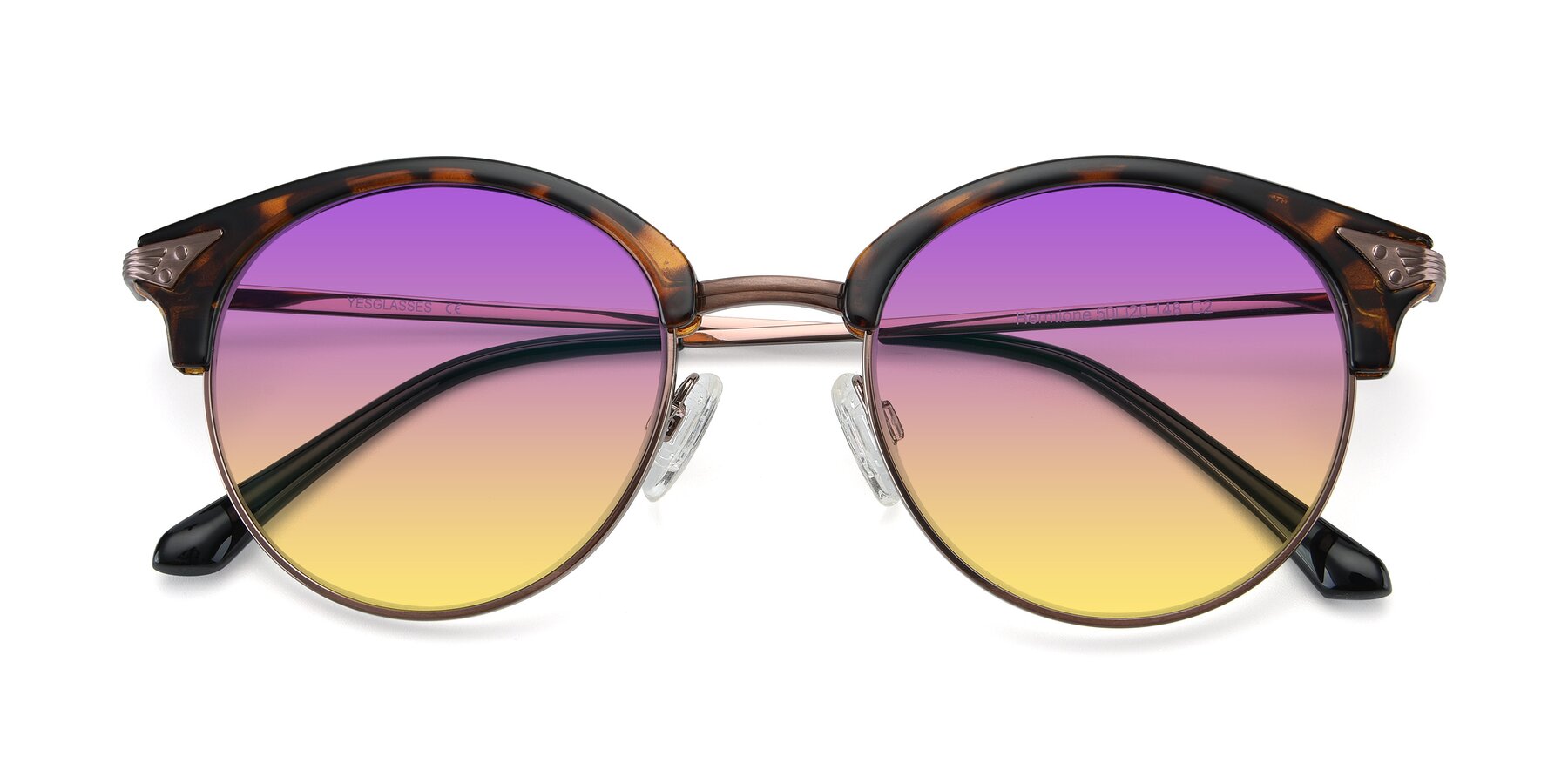 Folded Front of Hermione in Tortoise-Brown with Purple / Yellow Gradient Lenses