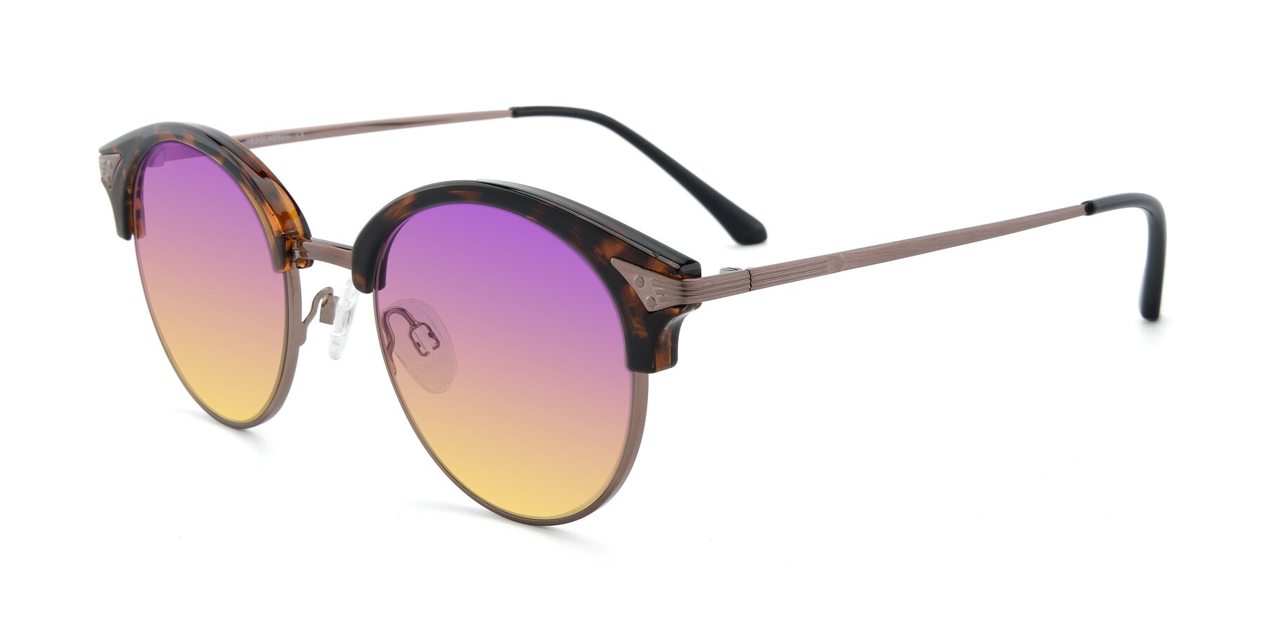 Angle of Hermione in Tortoise-Brown with Purple / Yellow Gradient Lenses