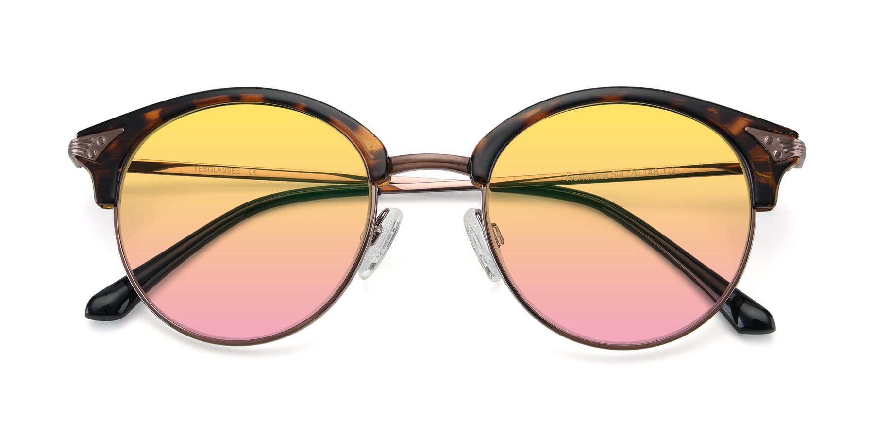 Folded Front of Hermione in Tortoise-Brown with Yellow / Pink Gradient Lenses