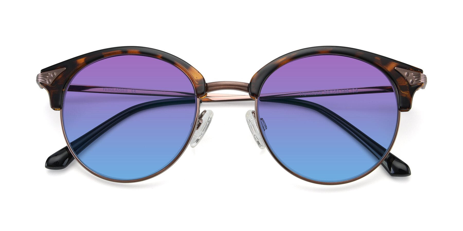 Folded Front of Hermione in Tortoise-Brown with Purple / Blue Gradient Lenses