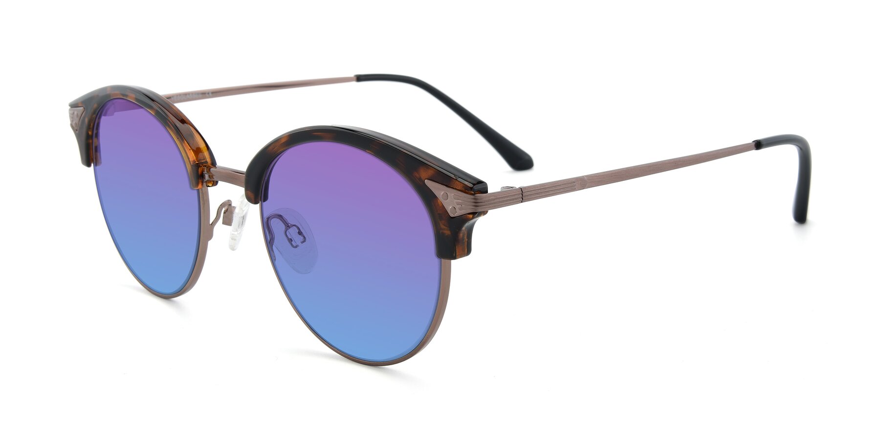 Angle of Hermione in Tortoise-Brown with Purple / Blue Gradient Lenses